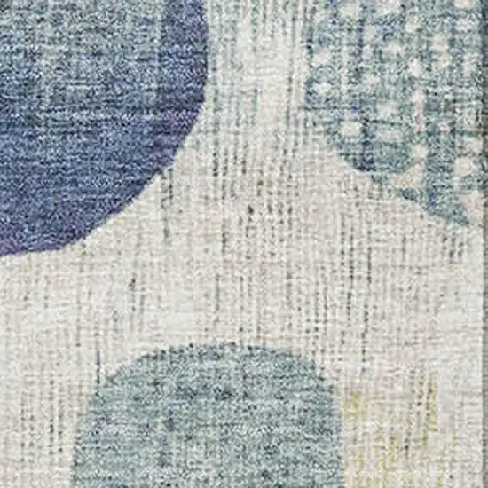 Navy Blue Ivory And Taupe Geometric Washable Area Rug With UV Protection Photo 3