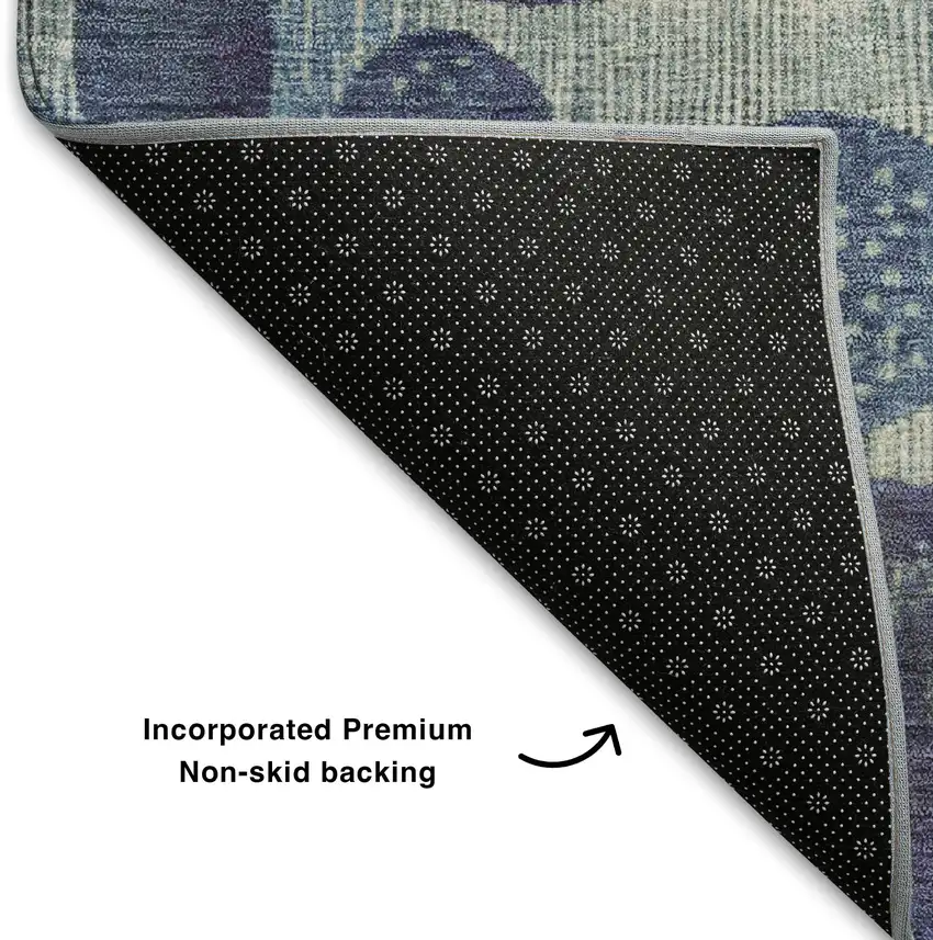 Navy Blue Ivory And Taupe Geometric Washable Area Rug With UV Protection Photo 7