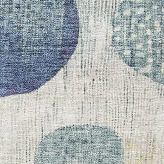 Navy Blue Ivory And Taupe Geometric Washable Area Rug With UV Protection Photo 3