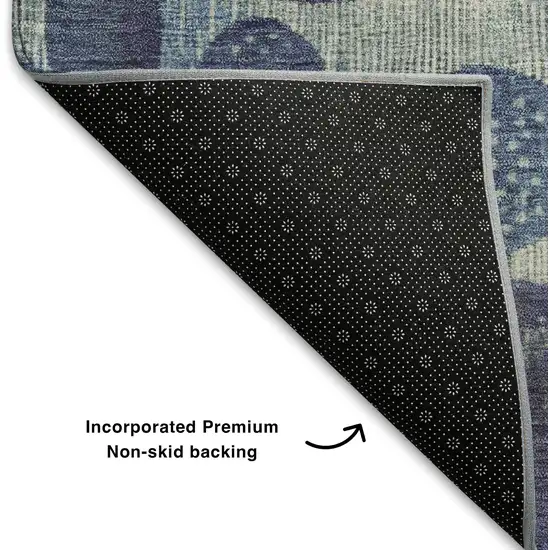 Navy Blue Ivory And Taupe Geometric Washable Area Rug With UV Protection Photo 7