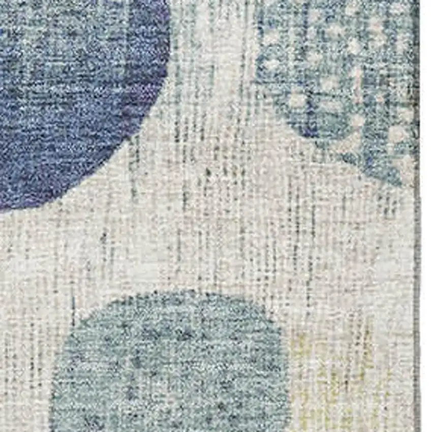 Navy Blue Ivory And Taupe Geometric Washable Area Rug With UV Protection Photo 3