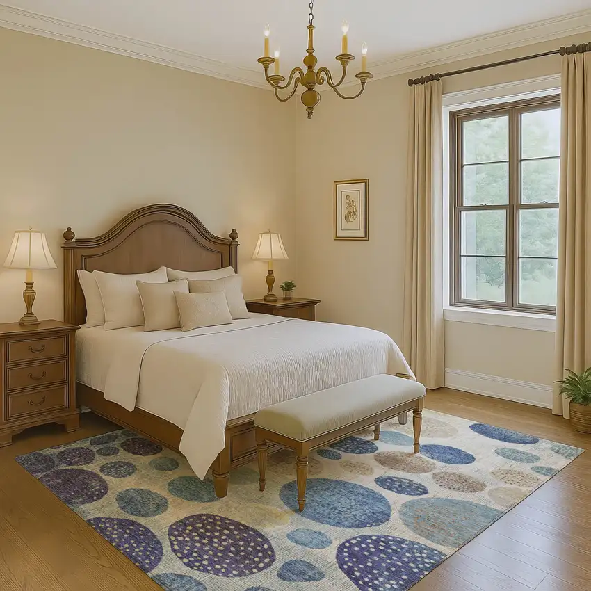 Navy Blue Ivory And Taupe Geometric Washable Area Rug With UV Protection Photo 6