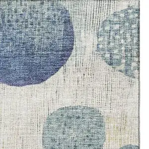 Photo of Navy Blue Ivory And Taupe Geometric Washable Area Rug With UV Protection