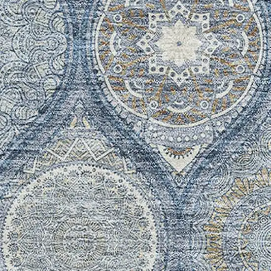 Navy Blue Ivory And Taupe Ogee Washable Area Rug With UV Protection Photo 2