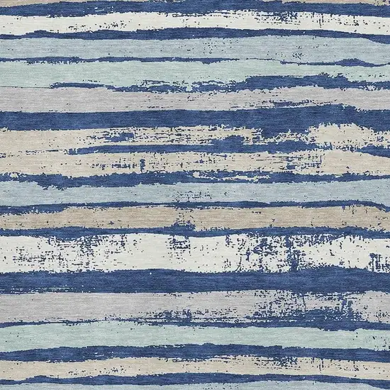Navy Blue Ivory And Taupe Striped Washable Area Rug With UV Protection Photo 3