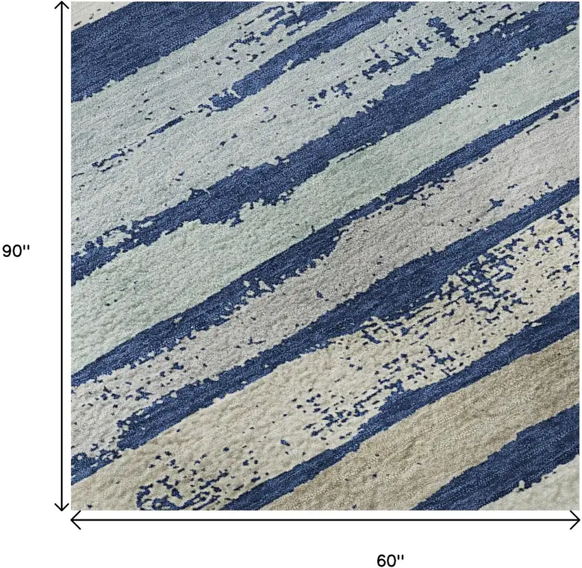 Navy Blue Ivory And Taupe Striped Washable Area Rug With UV Protection Photo 8