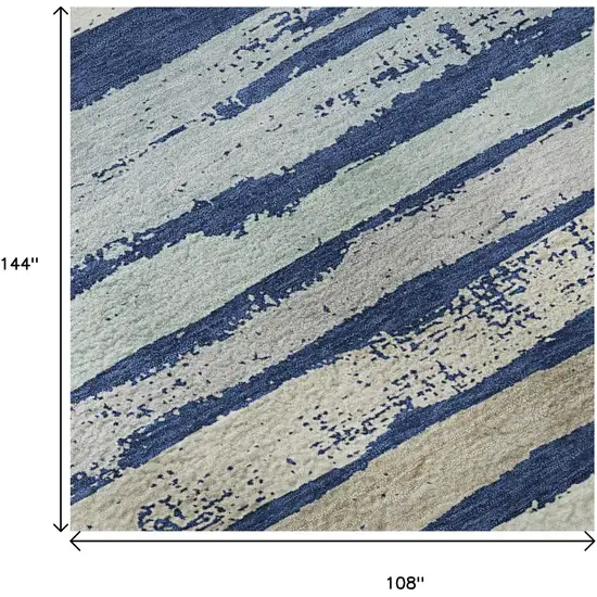 Navy Blue Ivory And Taupe Striped Washable Area Rug With UV Protection Photo 8