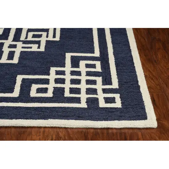 Navy Blue Ivory Hand Tufted Bordered Greek Key Indoor Area Rug Photo 6