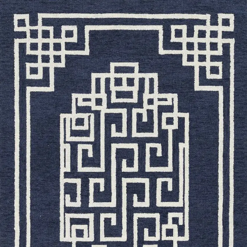 5'X7' Navy Blue Ivory Hand Tufted Bordered Greek Key Indoor Area Rug Photo 9