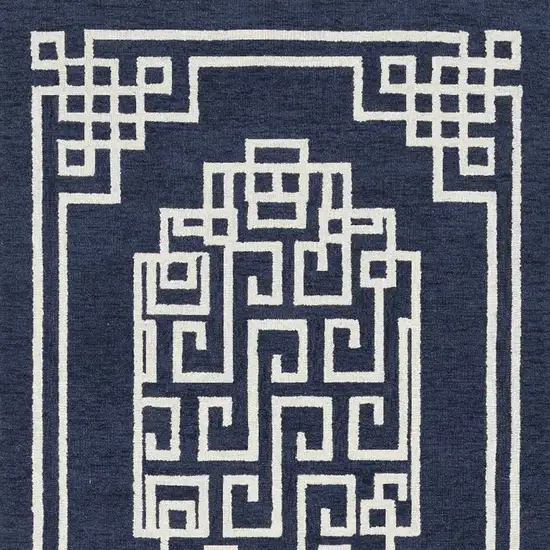 5'X7' Navy Blue Ivory Hand Tufted Bordered Greek Key Indoor Area Rug Photo 9