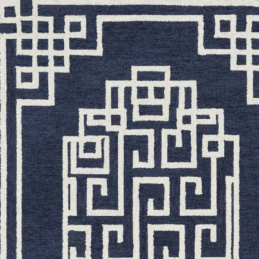 5'X7' Navy Blue Ivory Hand Tufted Bordered Greek Key Indoor Area Rug Photo 8