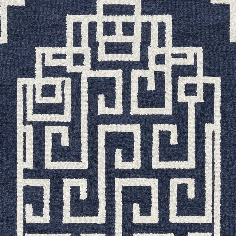 Navy Blue Ivory Hand Tufted Bordered Greek Key Indoor Area Rug Photo 3
