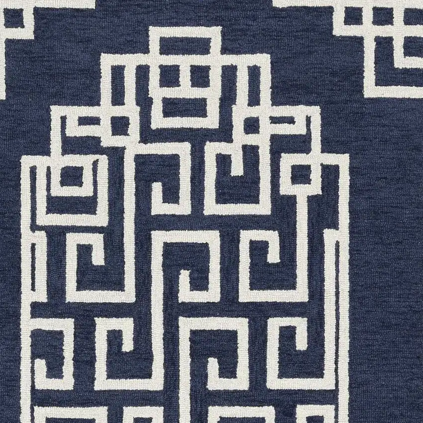 2'X4' Navy Blue Ivory Hand Tufted Greek Key Medallion Indoor Accent Rug Photo 6
