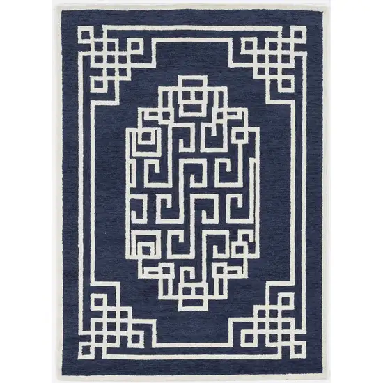 Navy Blue And Ivory Wool Geometric Hand Tufted Area Rug Photo 2