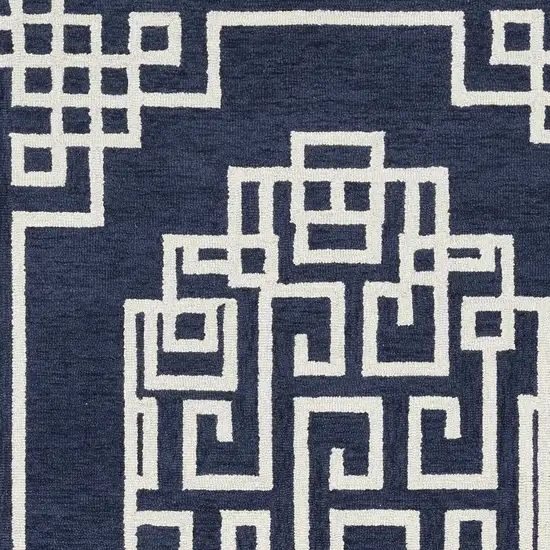 Navy Blue And Ivory Wool Geometric Hand Tufted Area Rug Photo 6
