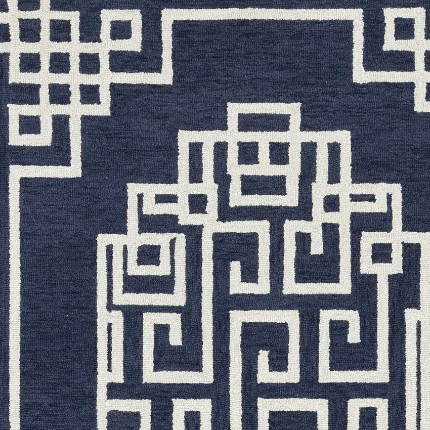 Navy Blue And Ivory Wool Geometric Hand Tufted Area Rug Photo 6