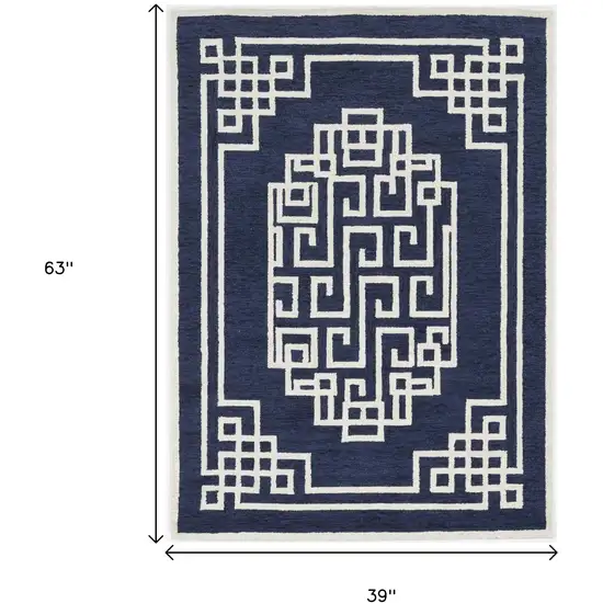 Navy Blue And Ivory Wool Geometric Hand Tufted Area Rug Photo 3