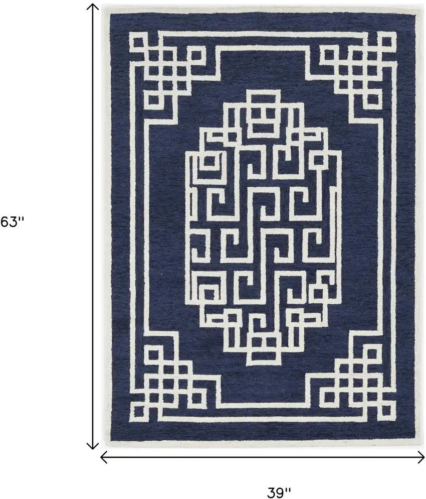 Navy Blue And Ivory Wool Geometric Hand Tufted Area Rug Photo 3