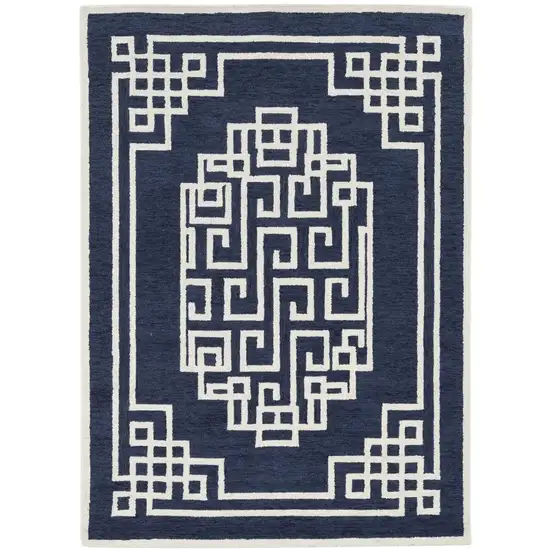 Navy Blue And Ivory Wool Geometric Hand Tufted Area Rug Photo 1