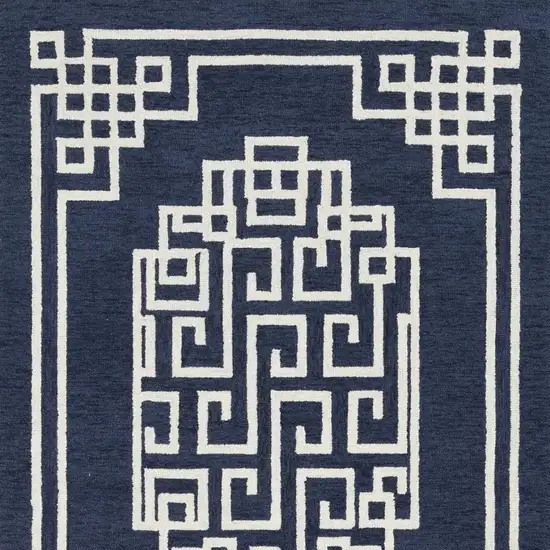 Navy Blue And Ivory Wool Geometric Hand Tufted Area Rug Photo 4