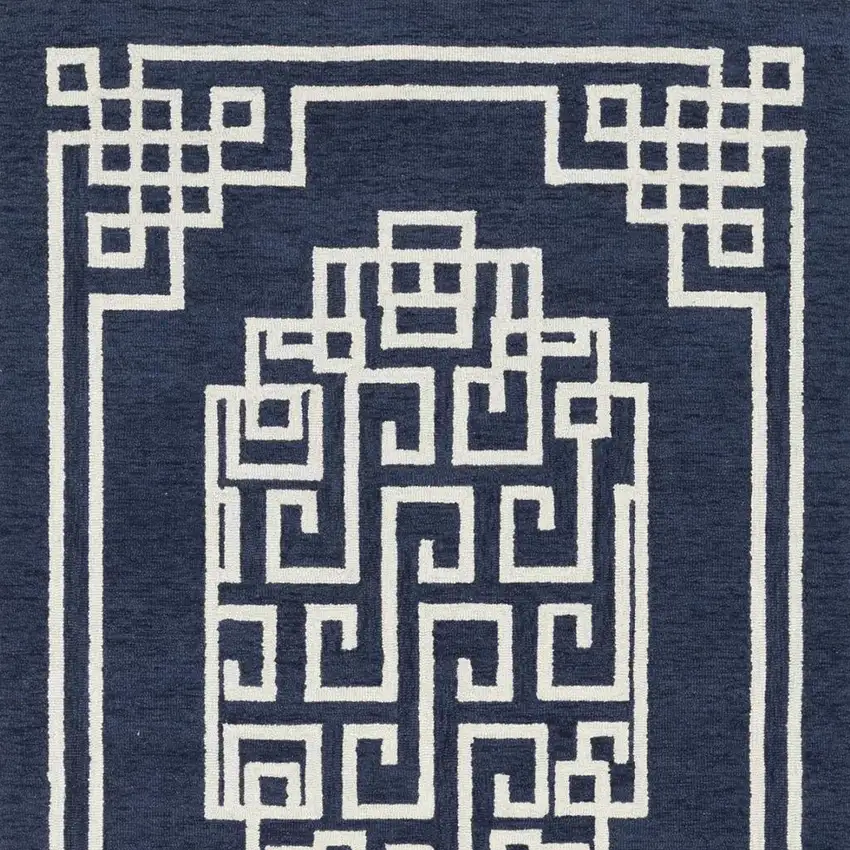Navy Blue And Ivory Wool Geometric Hand Tufted Area Rug Photo 4