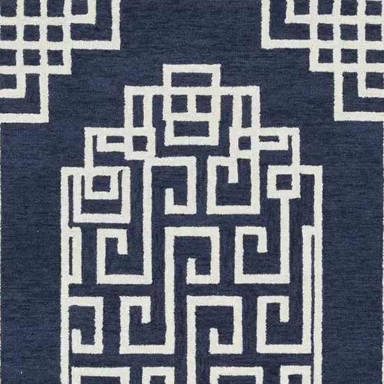 Navy Blue And Ivory Wool Geometric Hand Tufted Area Rug Photo 3