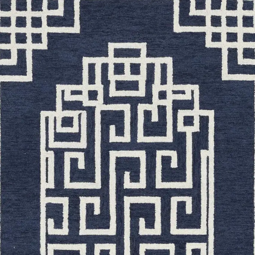 Navy Blue And Ivory Wool Geometric Hand Tufted Area Rug Photo 3