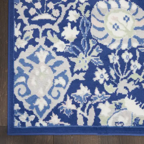 Navy Blue Ivory and Beige Floral Area Rug Photo 9