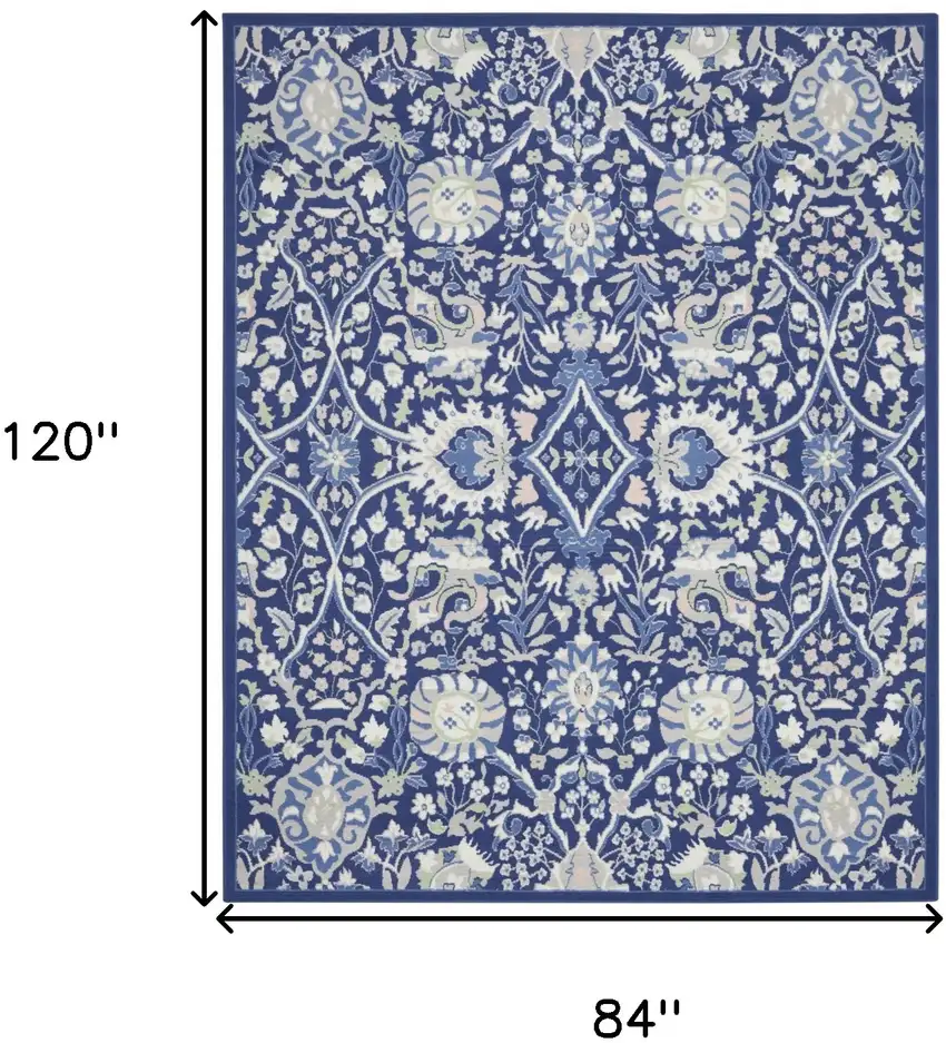 Navy Blue Ivory and Beige Floral Distressed Non Skid Area Rug Photo 3