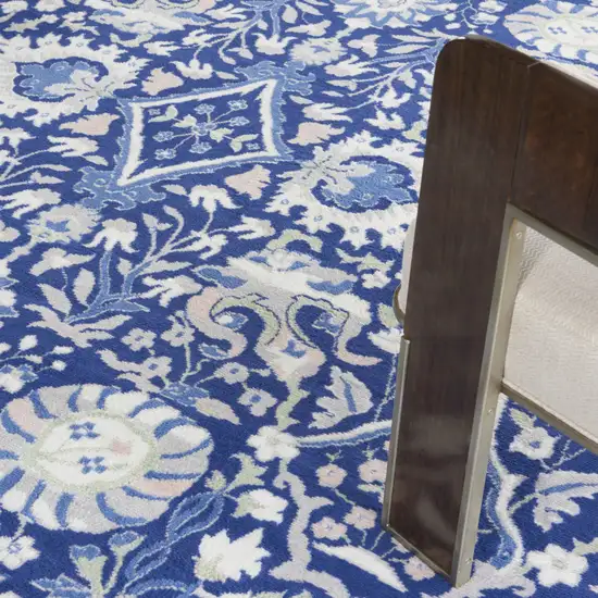 Navy Blue Ivory and Beige Floral Distressed Non Skid Area Rug Photo 9
