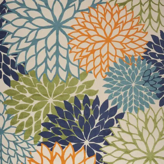 Navy Blue Ivory and Beige Floral Distressed Non Skid Area Rug Photo 6