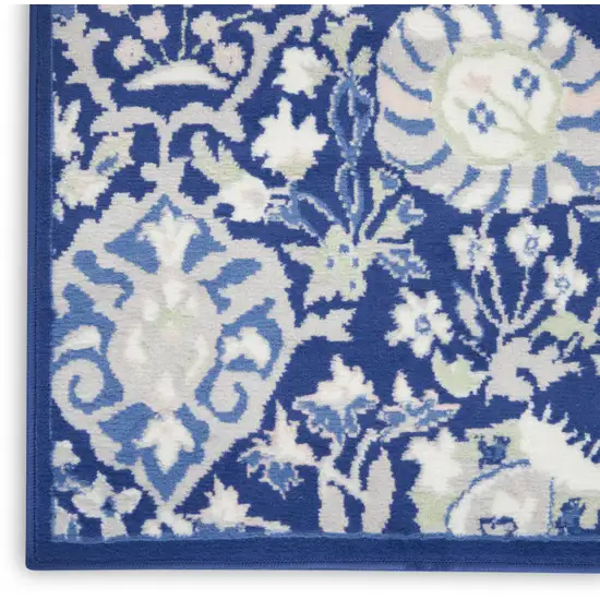 Navy Blue Ivory and Beige Floral Distressed Non Skid Area Rug Photo 9