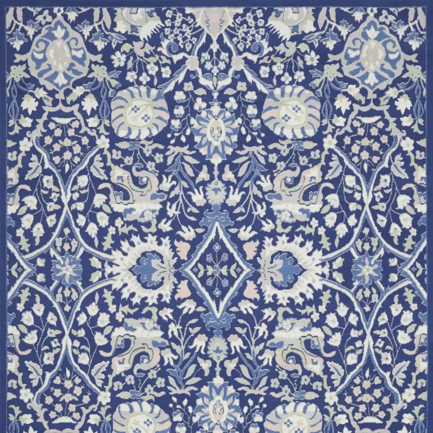 Navy Blue Ivory and Beige Floral Distressed Non Skid Area Rug Photo 7