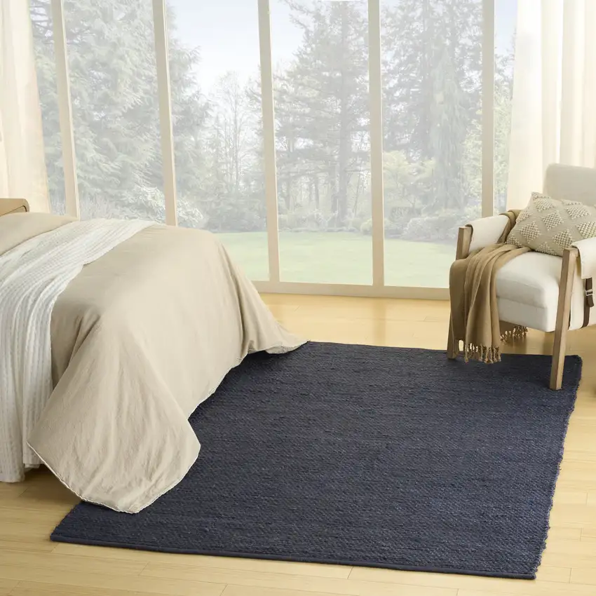 Navy Blue Jute Flatweave Handmade Area Rug Photo 4