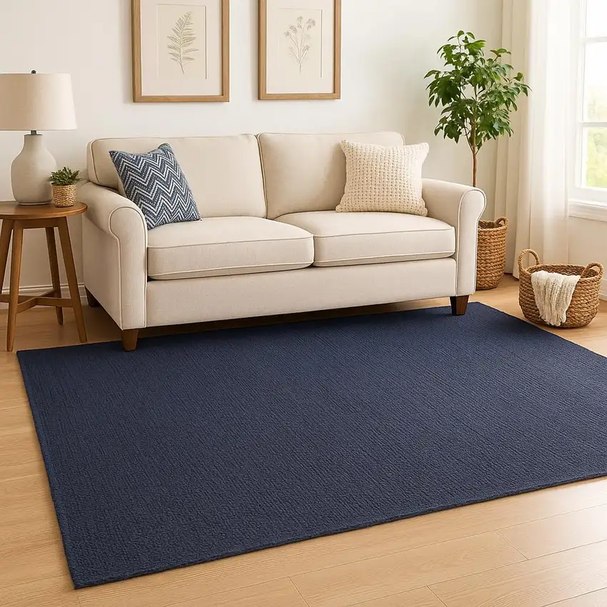 Navy Blue Jute Flatweave Handmade Area Rug Photo 1