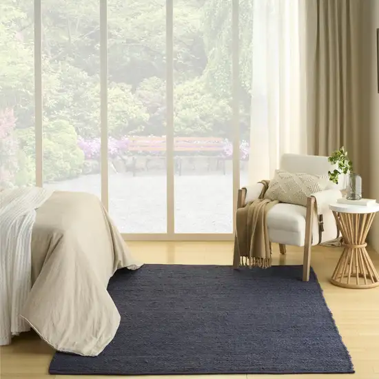 Navy Blue Jute Flatweave Handmade Area Rug Photo 5