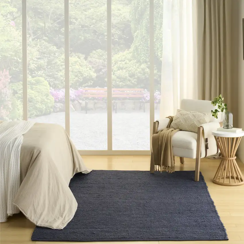 Navy Blue Jute Flatweave Handmade Area Rug Photo 5
