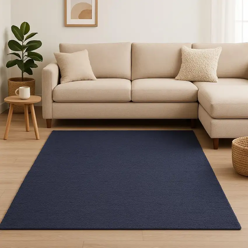 Navy Blue Jute Flatweave Handmade Area Rug Photo 1