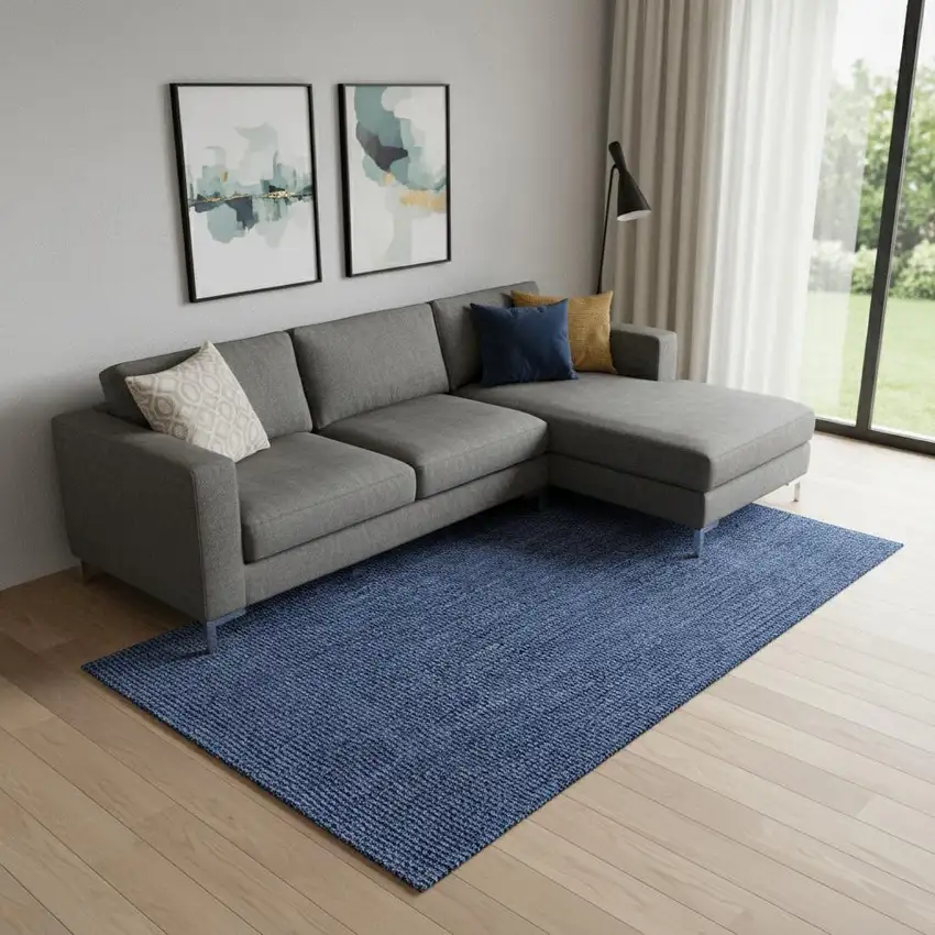 Navy Blue Jute Handmade Area Rug Photo 2