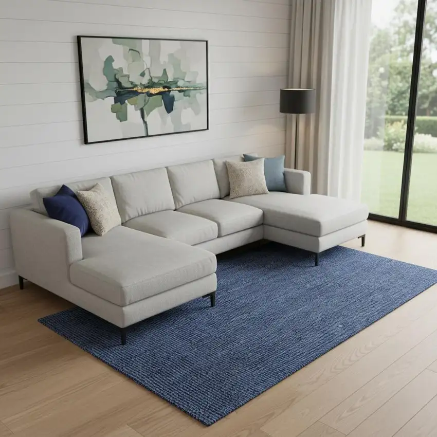 Navy Blue Jute Handmade Area Rug Photo 2