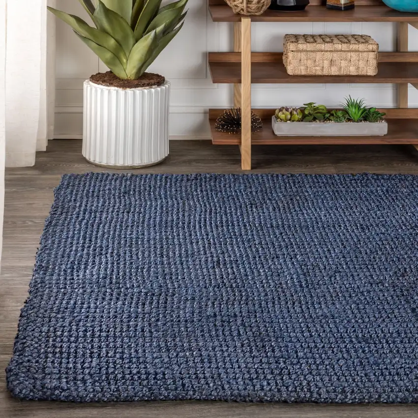 Navy Blue Jute Handmade Area Rug Photo 8