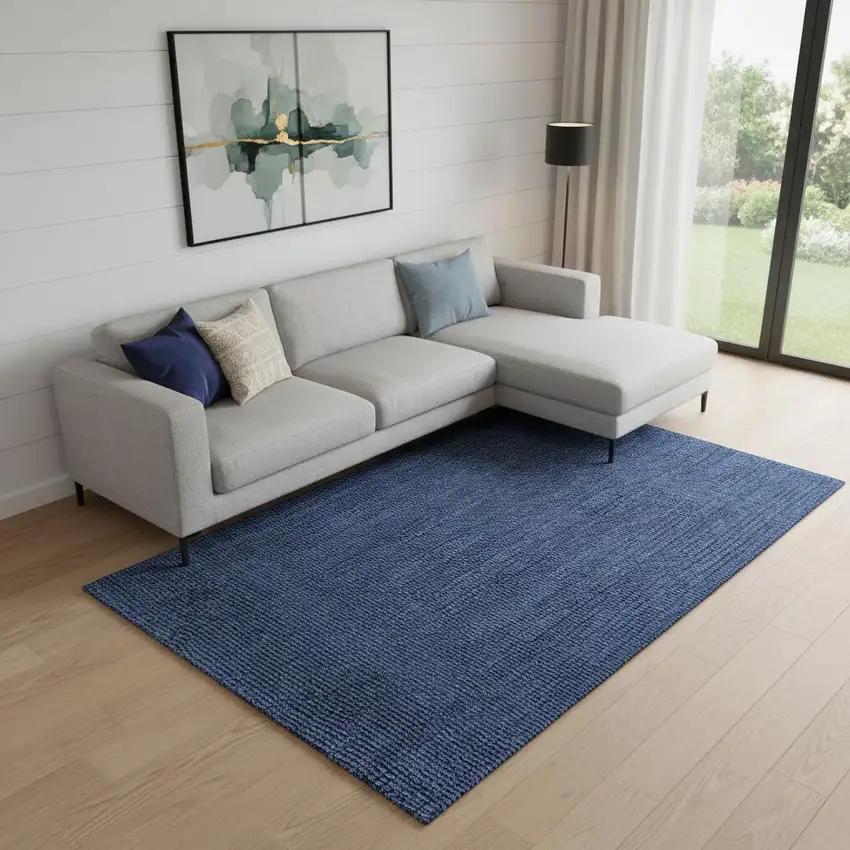 Navy Blue Jute Handmade Area Rug Photo 2