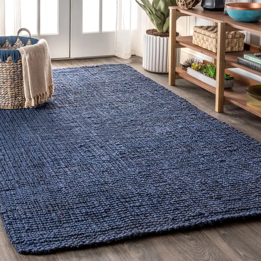 Navy Blue Jute Handmade Area Rug Photo 5
