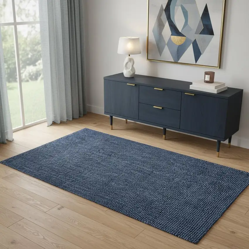 Navy Blue Jute Handmade Area Rug Photo 2