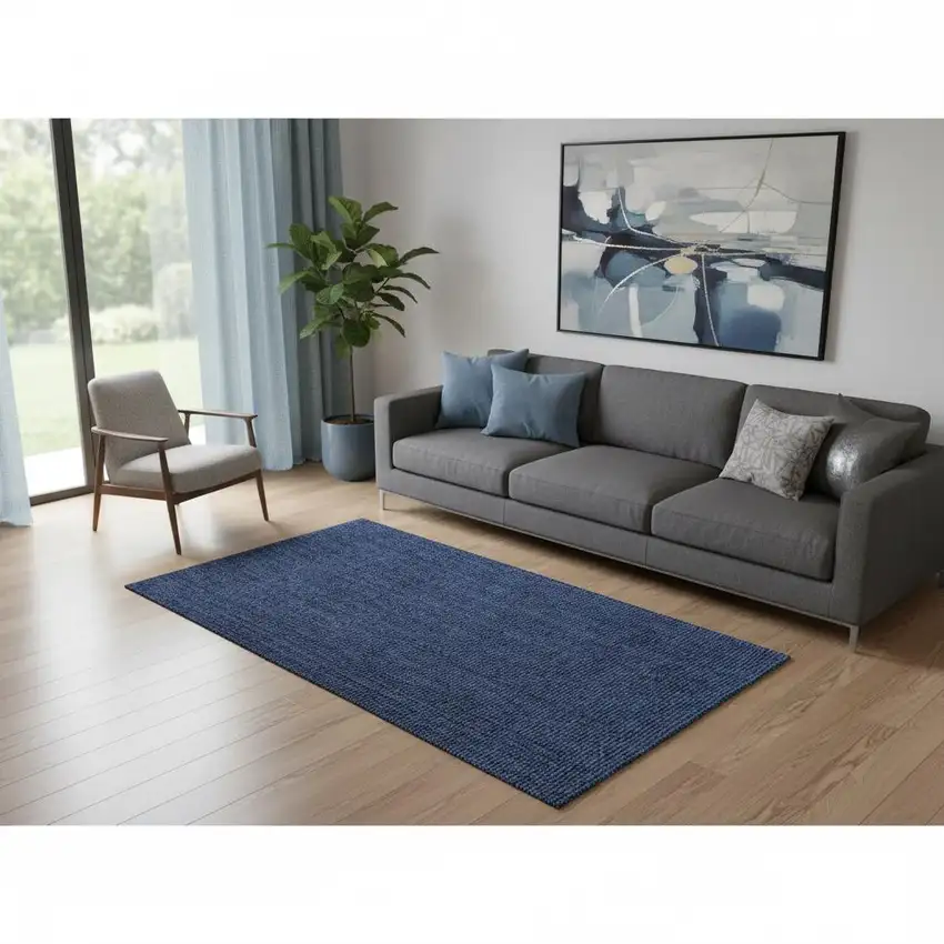 Navy Blue Jute Handmade Area Rug Photo 2