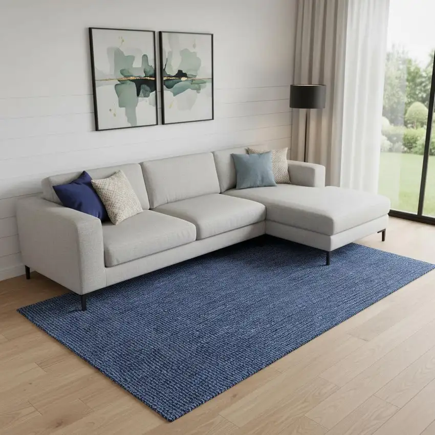 Navy Blue Jute Handmade Area Rug Photo 2