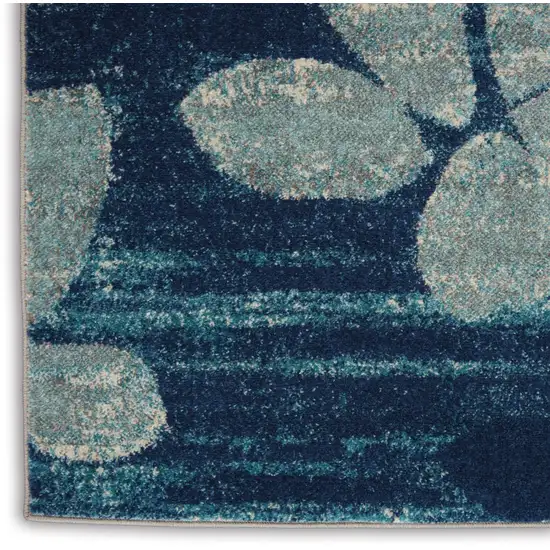 Navy Blue Light Blue and Gray Botanical Leaves Area Rug Photo 7