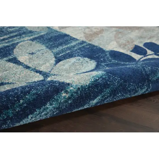 Navy Blue Light Blue and Gray Botanical Leaves Area Rug Photo 6