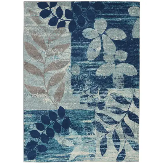 Navy Blue Light Blue and Gray Botanical Leaves Area Rug Photo 9
