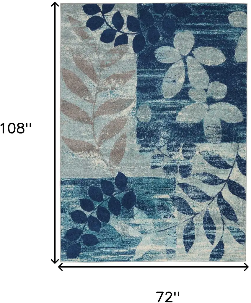 Navy Blue Light Blue and Gray Botanical Leaves Area Rug Photo 3